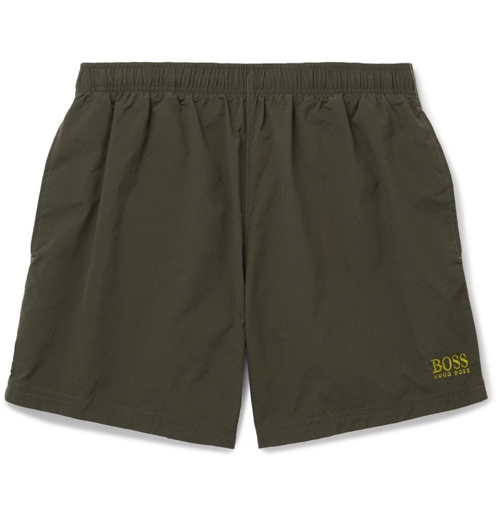 Photo: Hugo Boss - Short-Length Logo-Embroidered Swim Shorts - Green