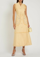 Huishan Zhang Corinthe Crystal-embellished Belted Tweed Midi Dress Yellow