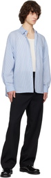 Solid Homme Blue Cotton Nylon Stripe Shirt