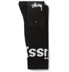 Stüssy - Logo-Jacquard Ribbed Cotton-Blend Socks - Black