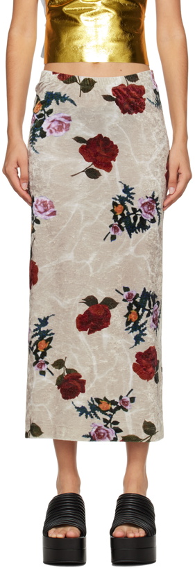 Photo: Dries Van Noten Off-White Rose Print Midi Skirt