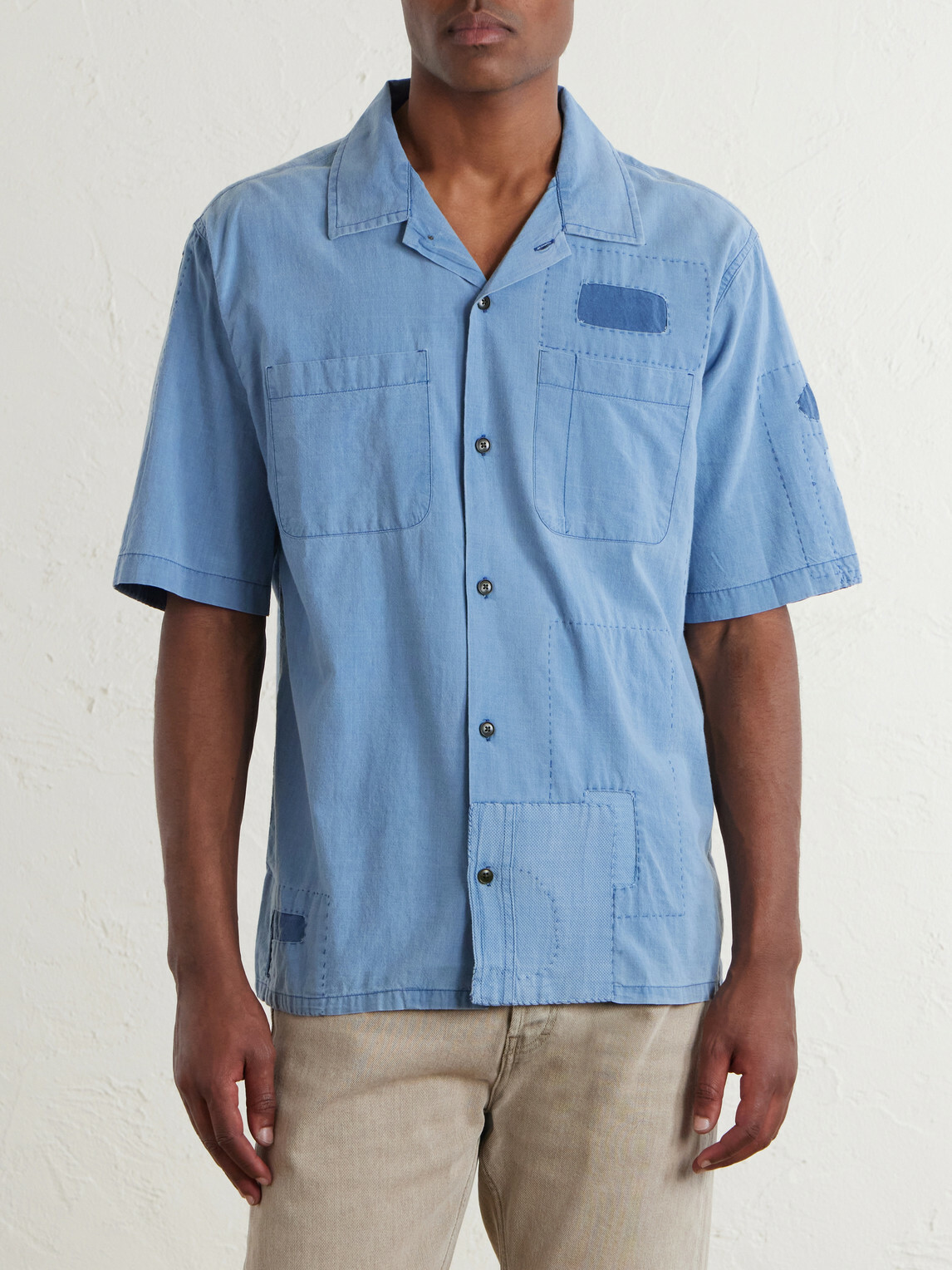 Corridor - Patchwork Cotton Shirt - Blue