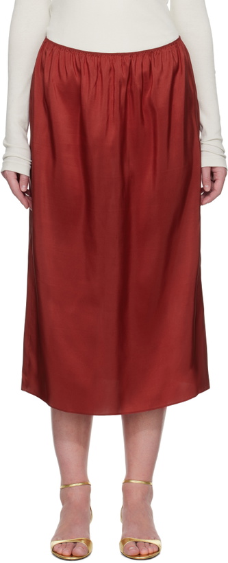 Photo: Carven Red Pull-On Silk Toile Midi Skirt