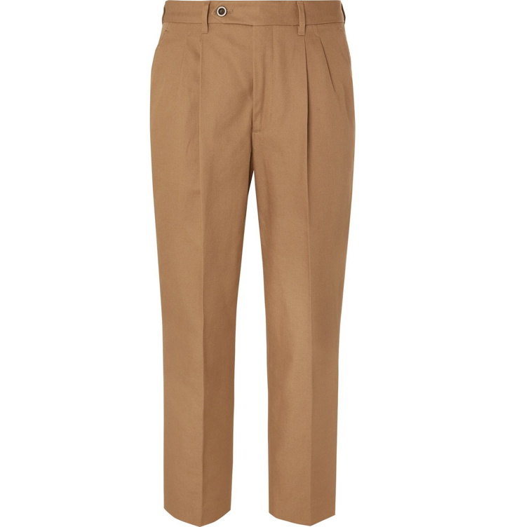 Photo: MR P. - Slim-Fit Tapered Pleated Cotton-Twill Trousers - Brown