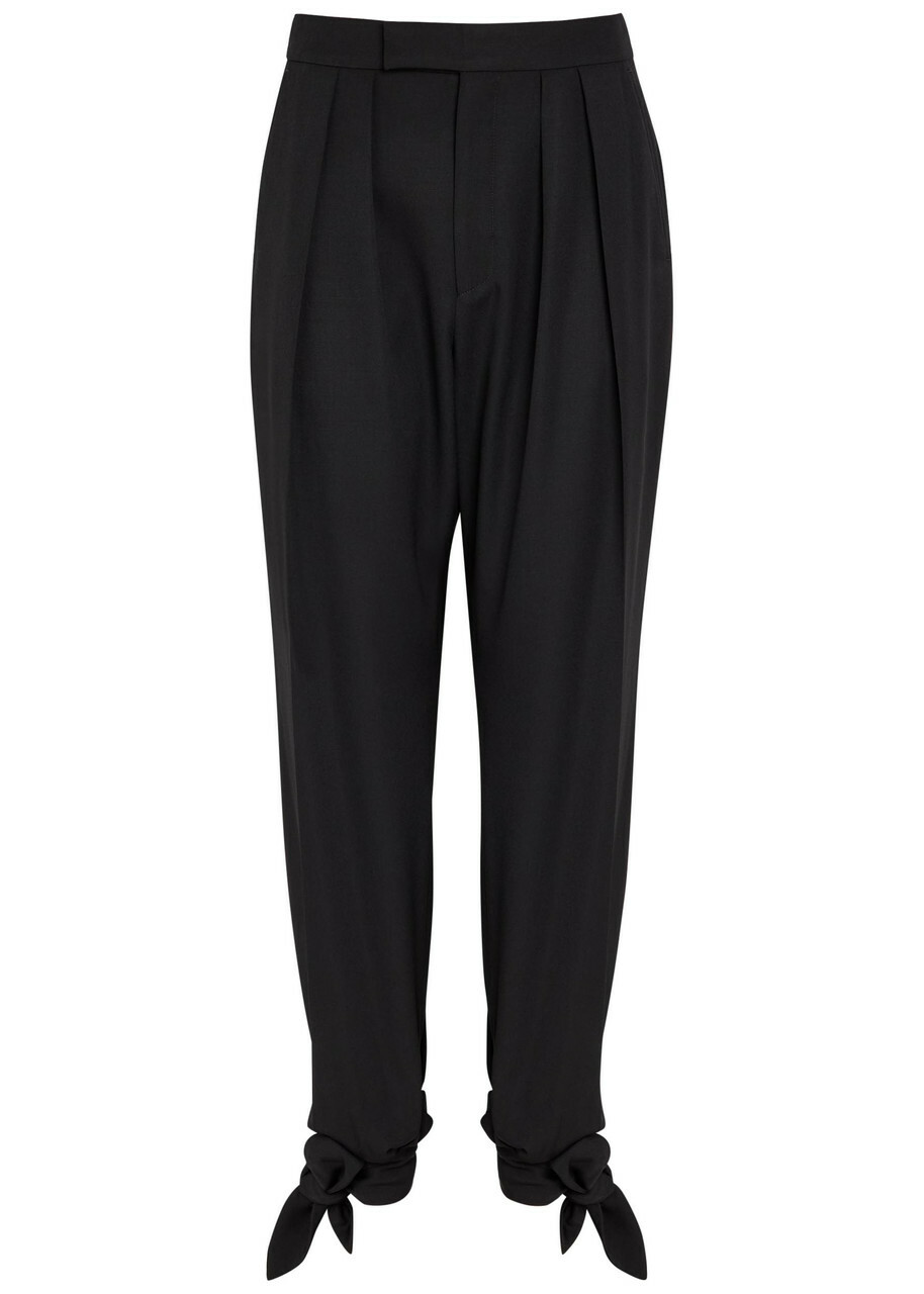 Chloe Tie-cuffs Tapered-leg Wool Trousers Black