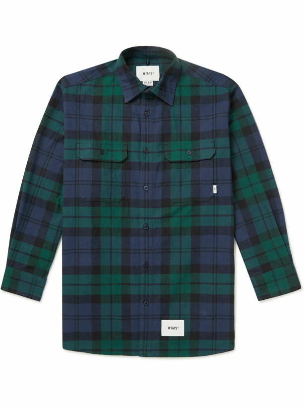Photo: WTAPS - Logo-Appliquéd Checked Cotton-Flannel Shirt - Green