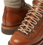 Brunello Cucinelli - Shearling-Trimmed Leather Hiking Boots - Brown