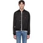 Saint Laurent Black and Multicolor Logo Teddy Bomber Jacket