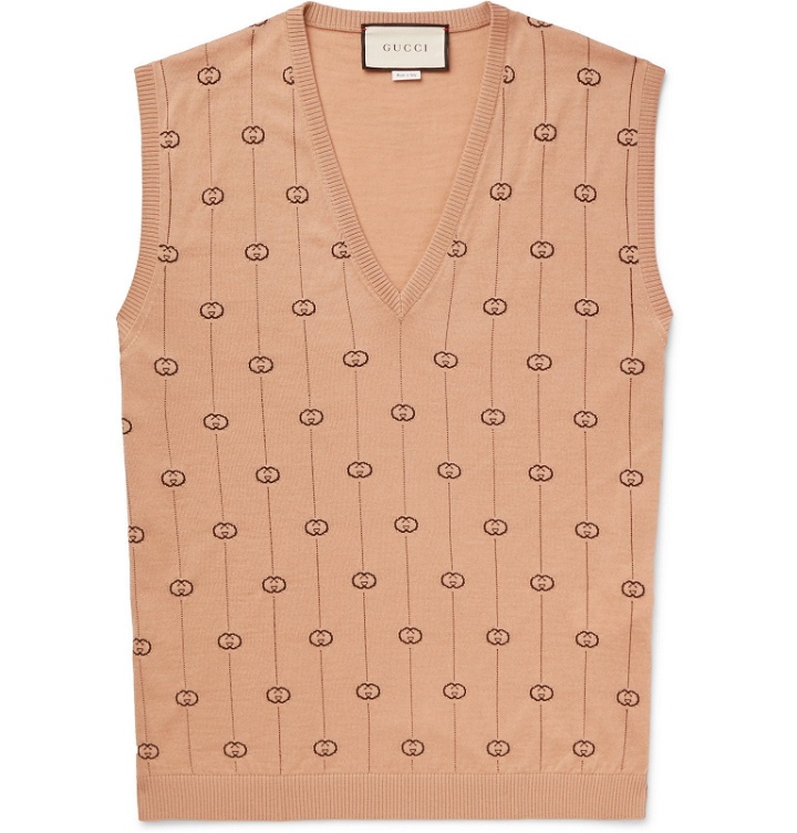 Photo: Gucci - Logo-Jacquard Wool-Blend Sweater Vest - Brown