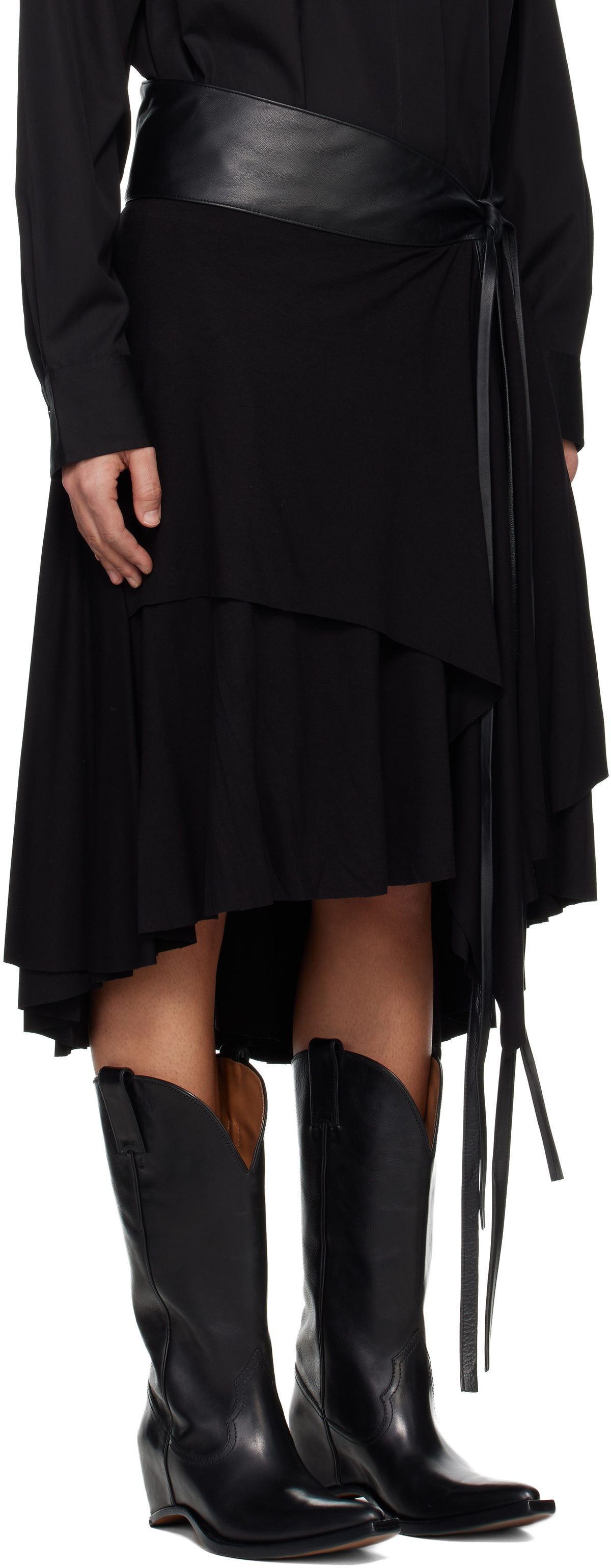 AARON ESH Black Jersey Wrap Midi Skirt