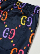 GUCCI - Tapered Logo-Print Jersey Sweatpants - Blue