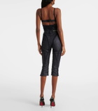 Mugler Mesh-trimmed denim capri pants
