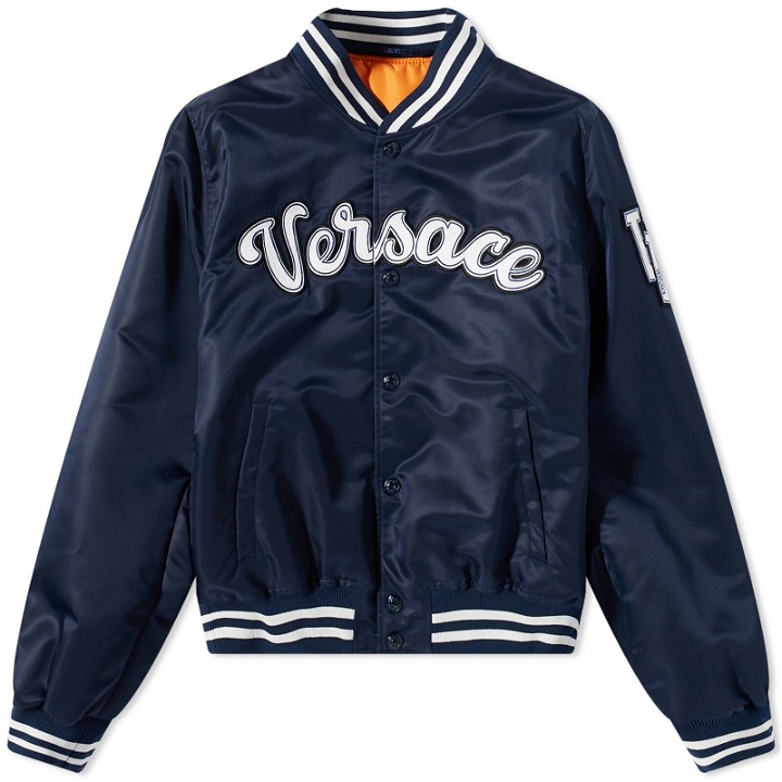 Photo: Versace Men's Logo Varsity Jacket in Navy