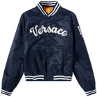 Versace Men's Logo Varsity Jacket in Navy