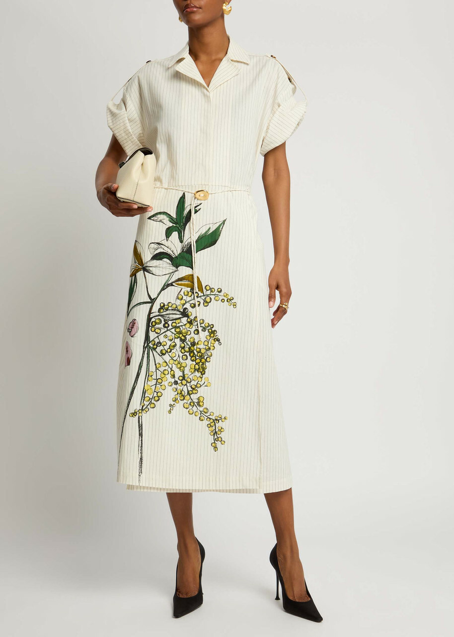 Stine Goya Striped Printed Cotton Midi Shirt Dress Cream