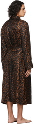 TOM FORD Black & Brown Silk Leopard Robe