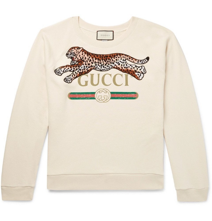 Photo: Gucci - Appliquéd Logo-Print Loopback Cotton-Jersey Sweatshirt - Men - Cream