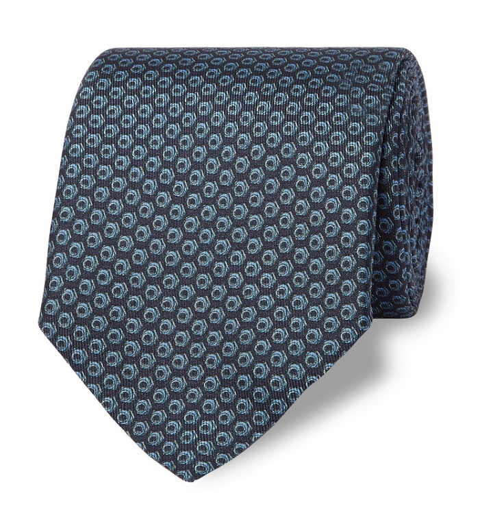 Photo: Dunhill - 8cm Printed Mulberry Silk Tie - Blue