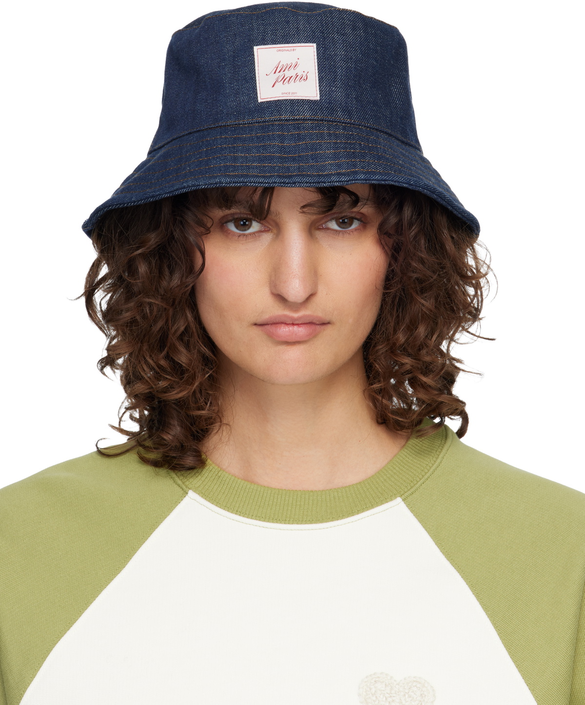 AMI Paris Navy Topstitchings Denim Bucket Hat