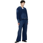 Les Tien Navy Heavyweight Raw Cropped Hoodie