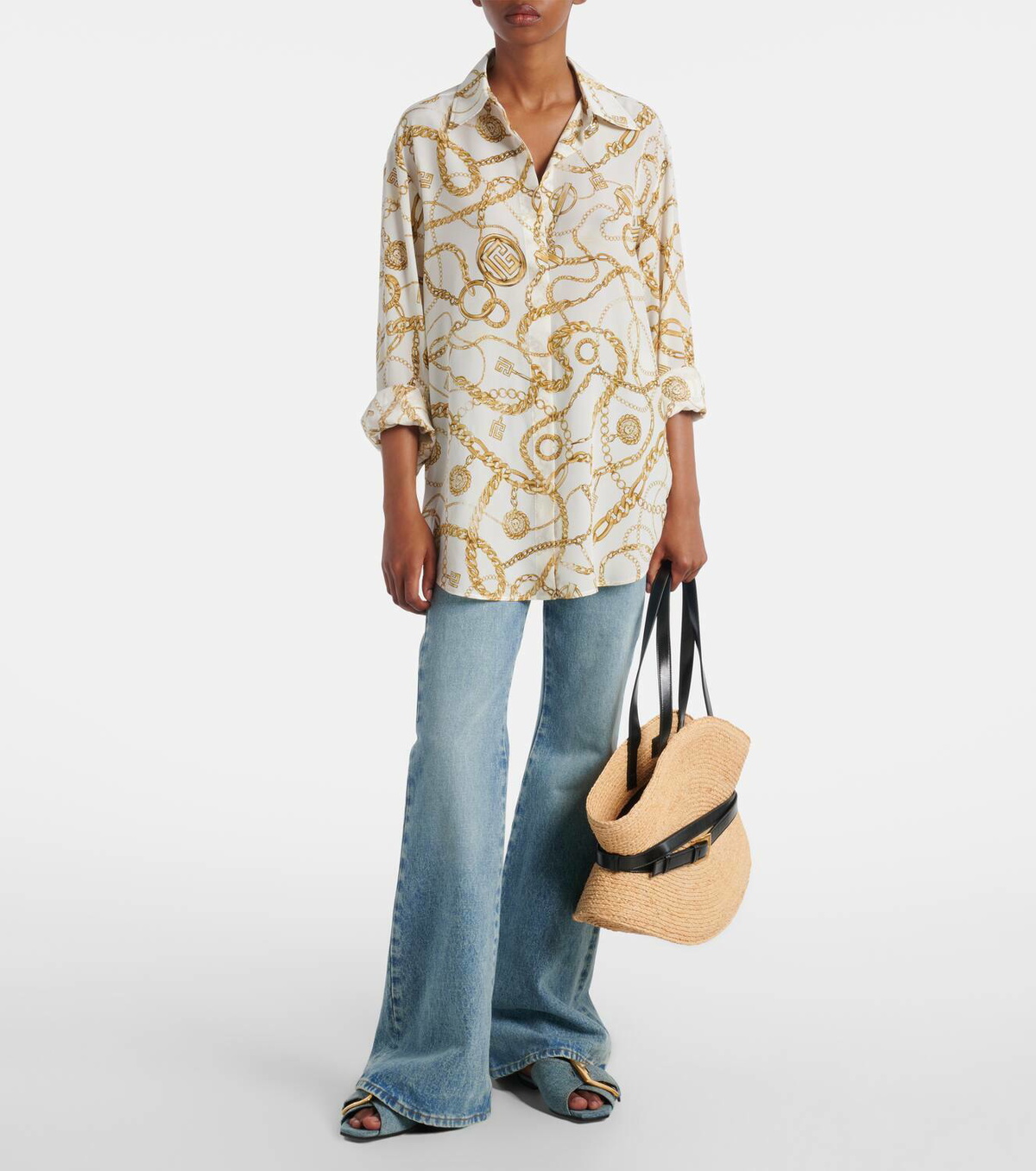 Balmain Shuffle Medium raffia tote bag Balmain