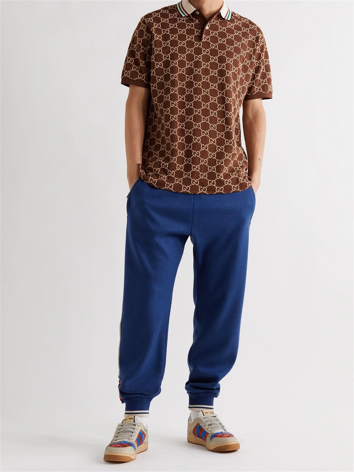 GUCCI - Logo-Embroidered Stretch-Cotton Piqué Polo Shirt - Brown Gucci