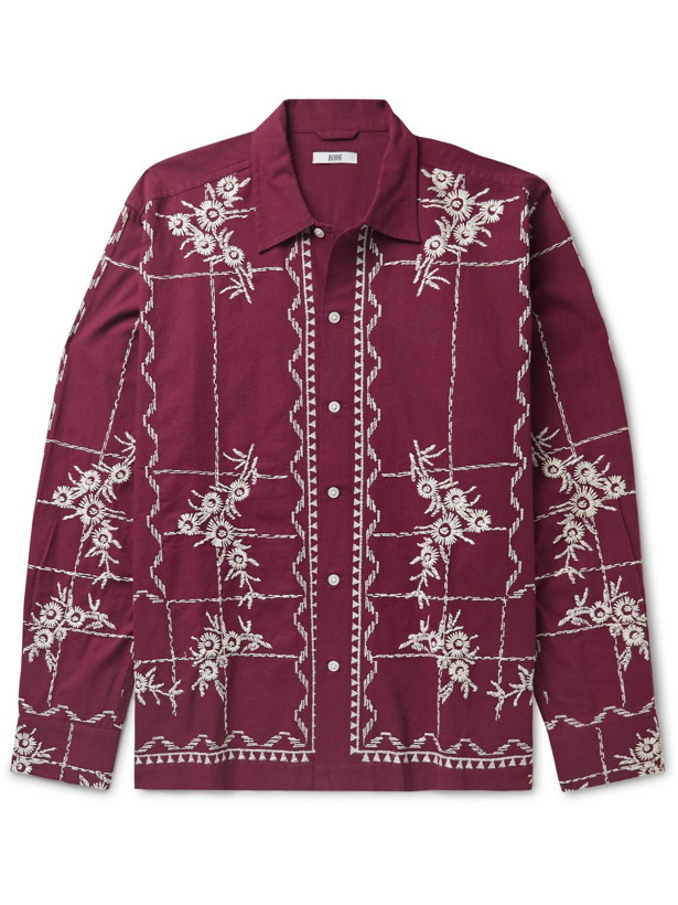 Photo: BODE - Trellis Embroidered Cotton Shirt - Burgundy