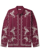 BODE - Trellis Embroidered Cotton Shirt - Burgundy
