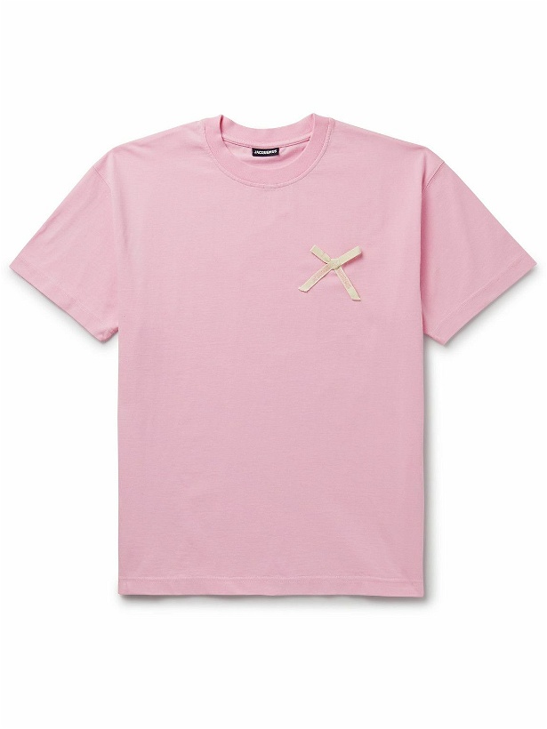 Photo: Jacquemus - Noeud Embellished Cotton-Jersey T-Shirt - Pink
