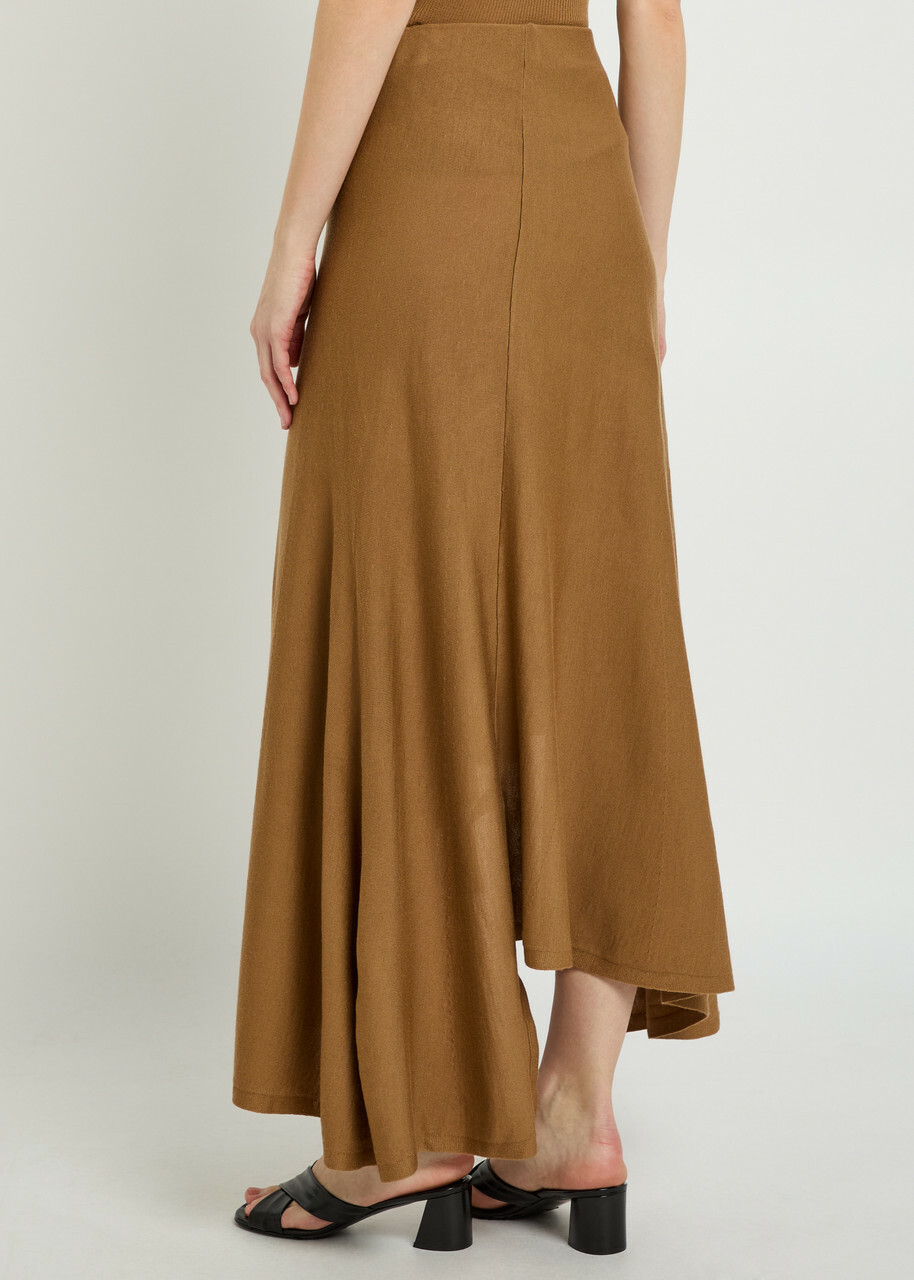 Khaite Miranda Ribbed Asymmetric Wool-blend Midi Skirt Camel
