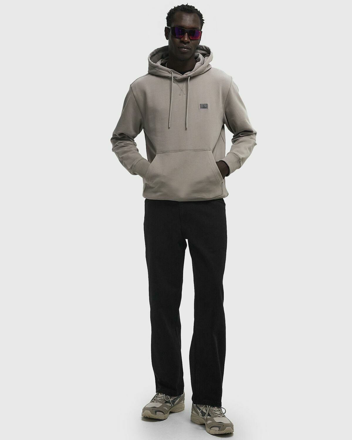 Calvin Klein Jeans WOVEN LABEL HOODIE Grey Mens Hoody