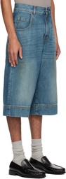 Palm Angels Blue Lasered Curved Logo Denim Shorts