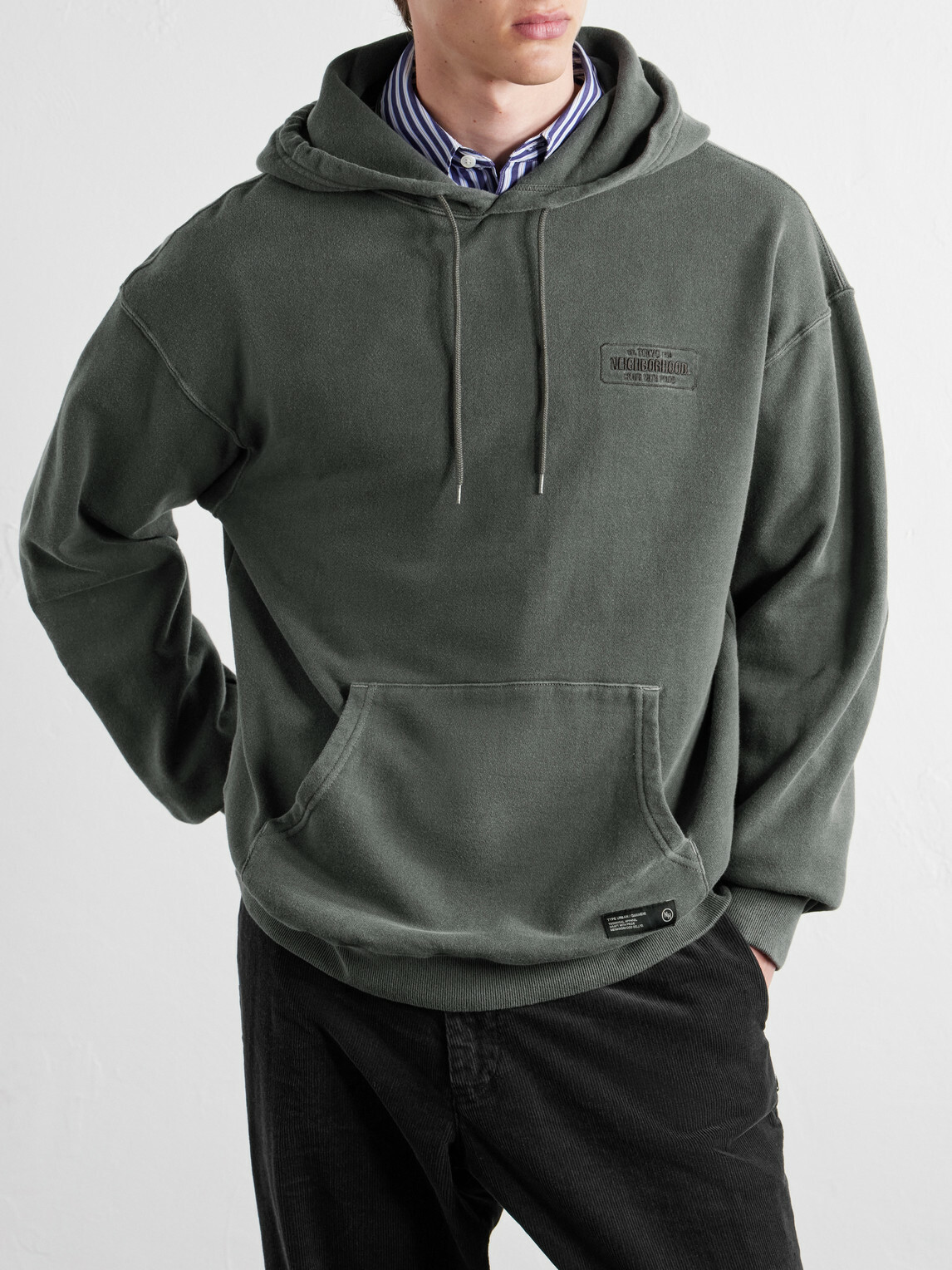 Neighborhood - Logo-Embroidered Garment-Dyed Cotton-Jersey Hoodie - Gray