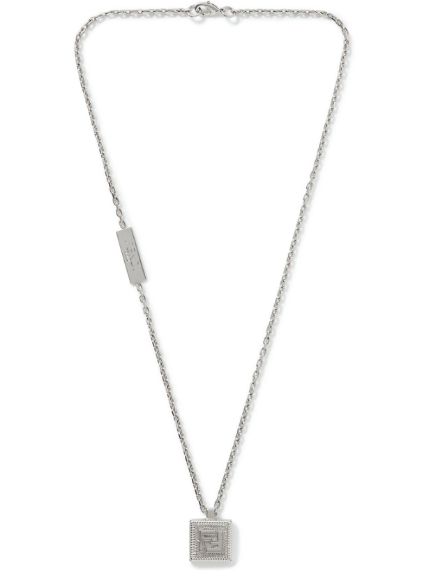 Photo: Fendi - Logo-Embossed Palladium-Tone Pendant Necklace