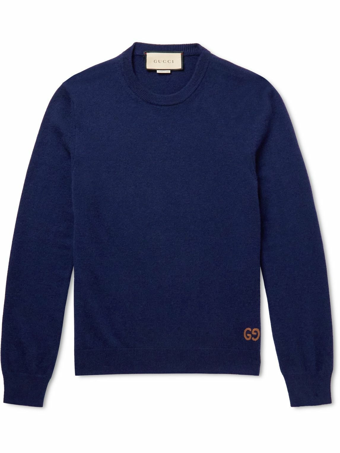 GUCCI - Logo-embroidered cashmere sweater - Blue Gucci