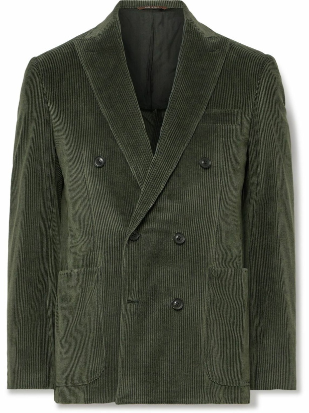 Photo: Canali - Kei Unstructured Double-Breasted Cotton-Blend Corduroy Suit Jacket - Green
