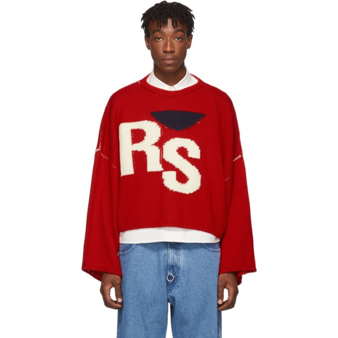 Photo: Raf Simons Red Virgin Wool Cropped Oversized RS Sweater