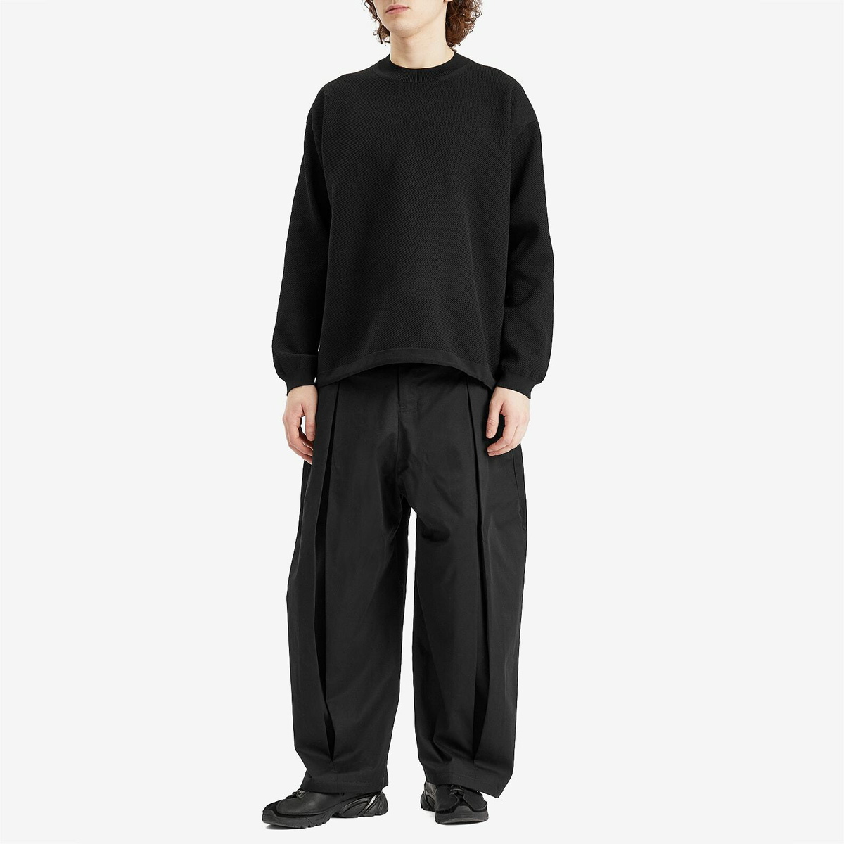 Comme des Garçons Homme Men's Mesh Pattern Crew Sweat in Black 1
