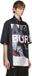 Burberry Black Silk Mermaid Print Short Sleeve Shirt