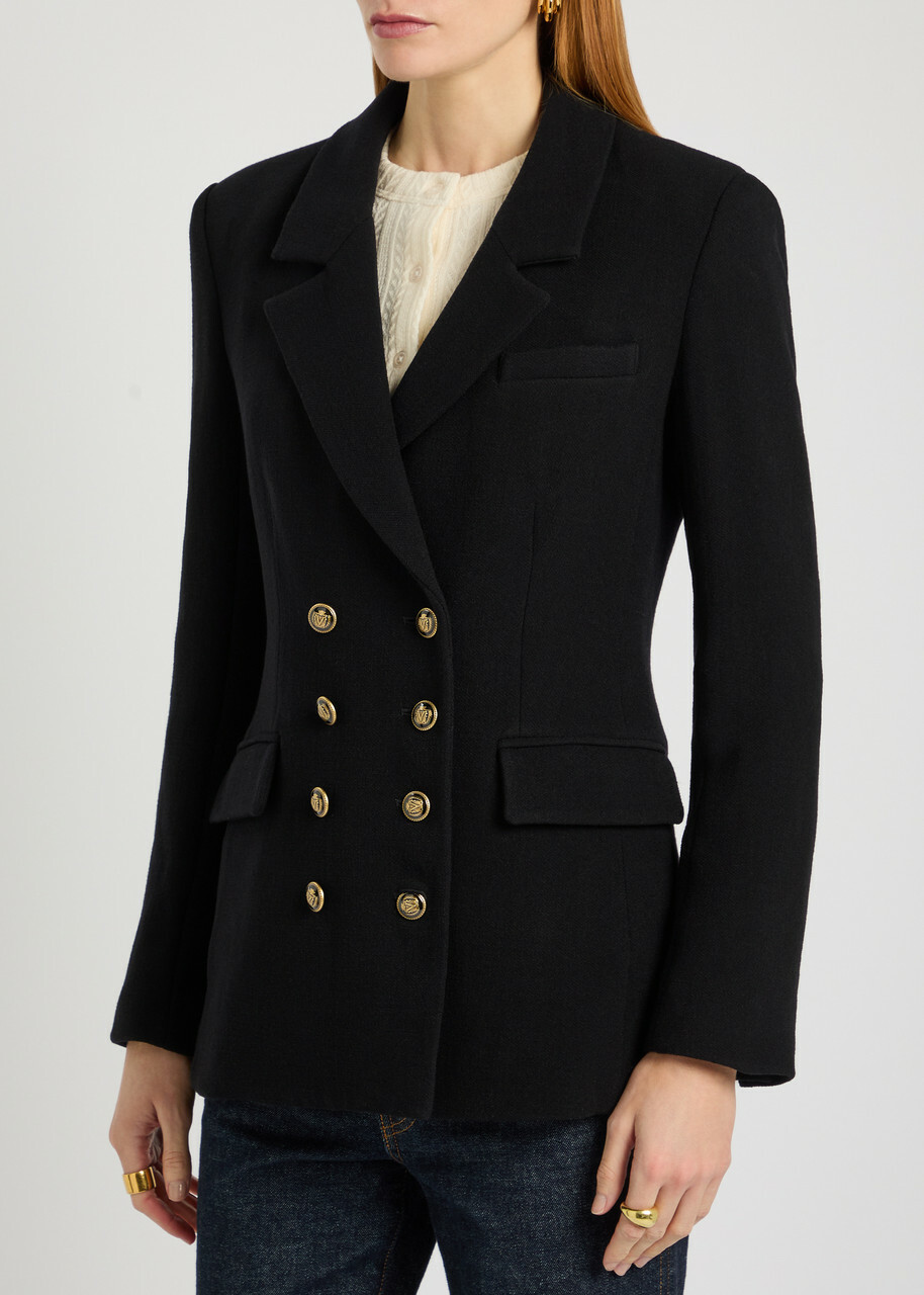 Veronica Beard Claude Dicky Double-breasted Stretch-wool Blazer Black
