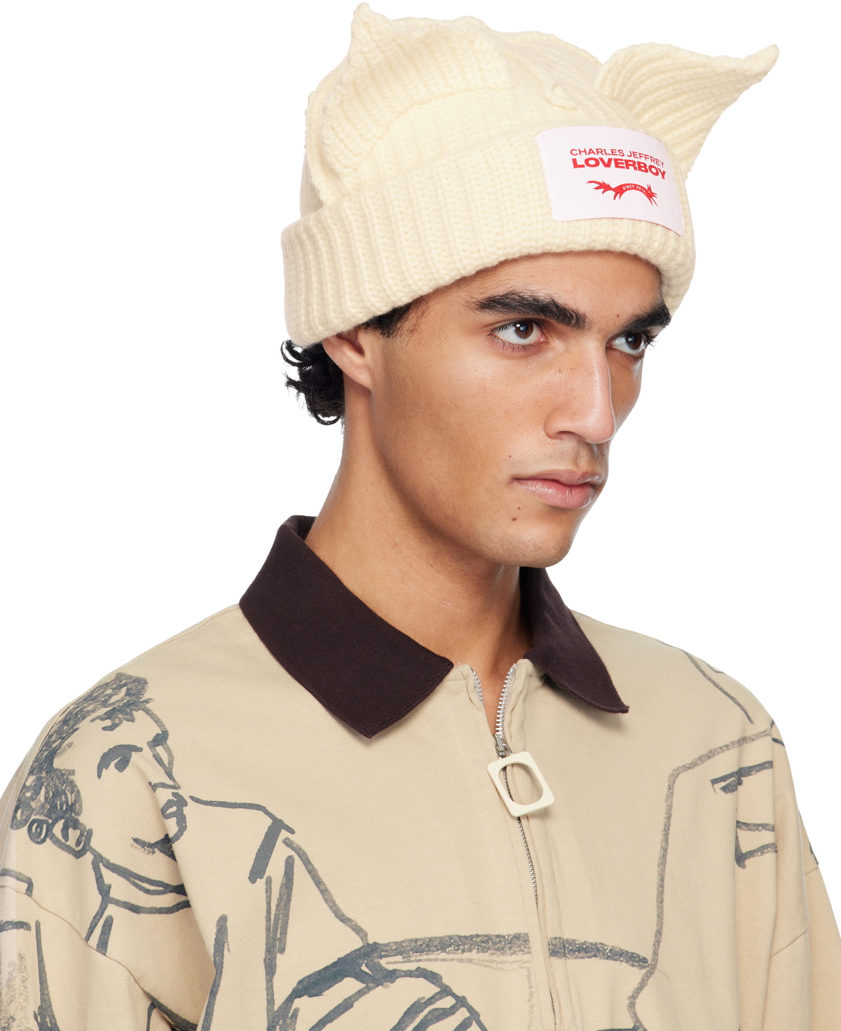 Charles Jeffrey LOVERBOY Off-White Chunky Ears Beanie Charles