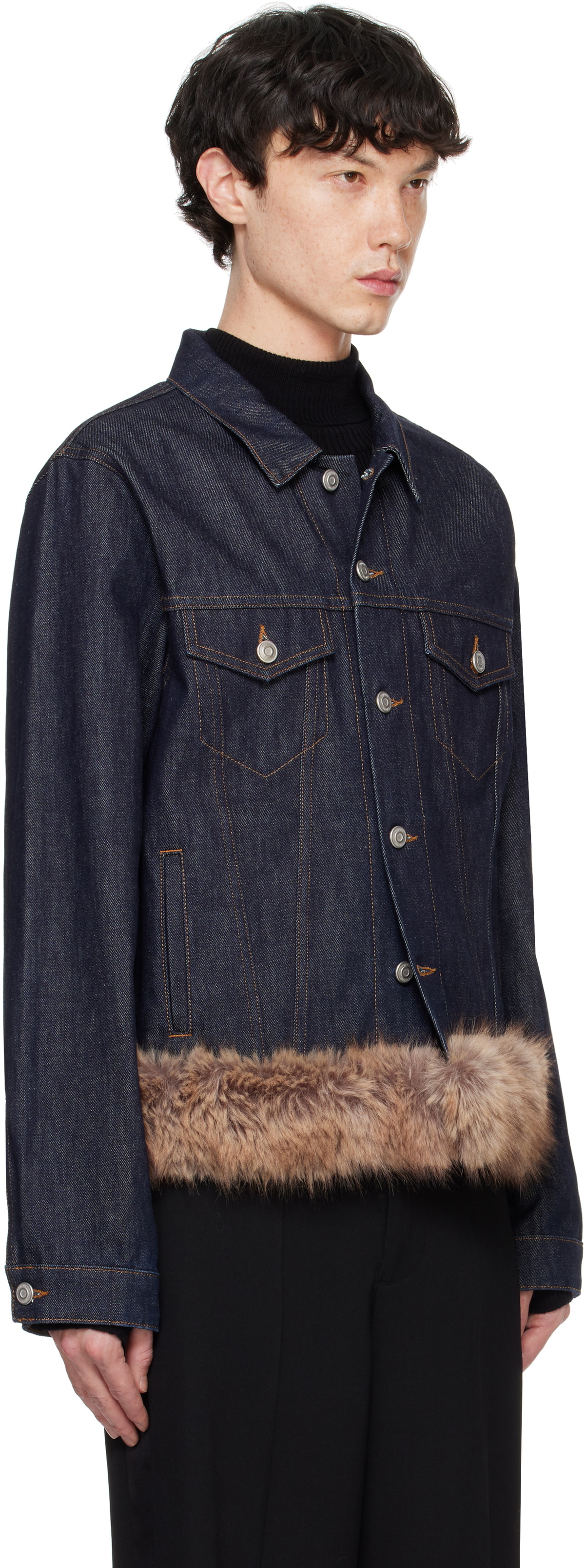 Coperni Blue Faux Fur Hem Denim Jacket Coperni Coperni Blue Faux Fur Hem Denim Jacket Coperni