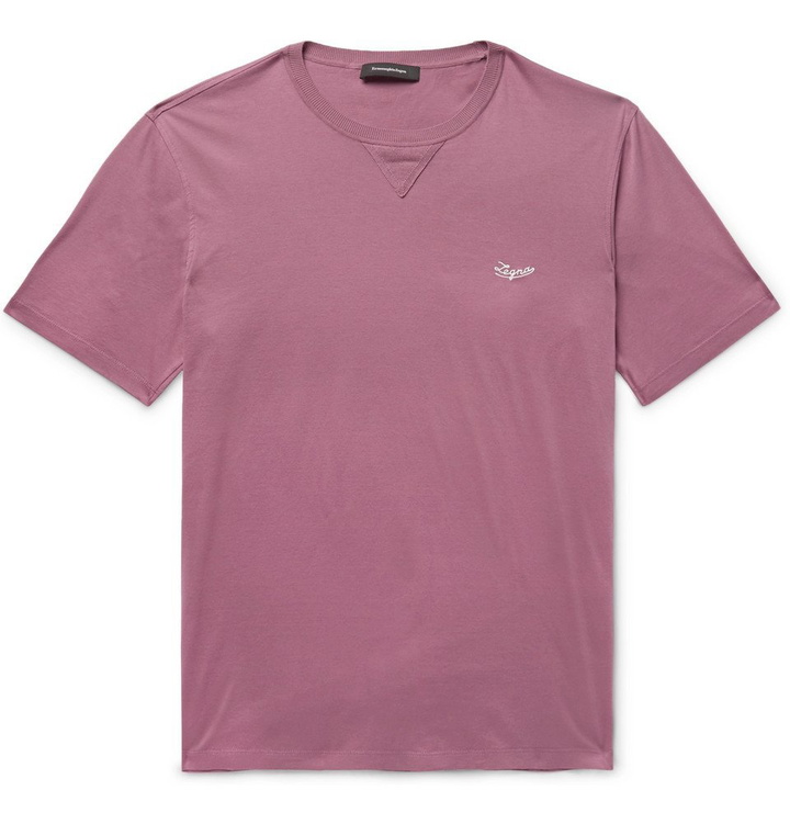 Photo: Ermenegildo Zegna - Logo-Embroidered Cotton-Jersey T-Shirt - Men - Grape