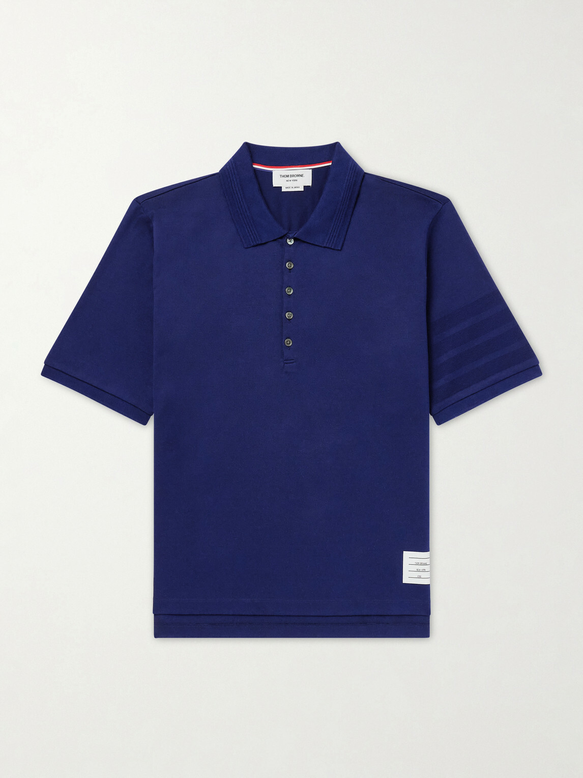 Thom Browne - Striped Logo-Appliqué Cotton-Jersey Polo Shirt - Blue