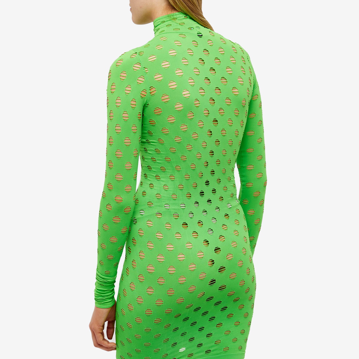 Maisie Wilen Women&rsquo;s Perforated Turtleneck Mini Dress in Chartreuse