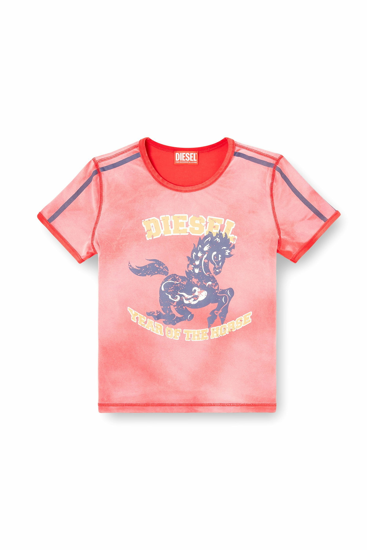 Diesel Cotton stretch T-shirt with horse graphic print - Tops Womens in Red