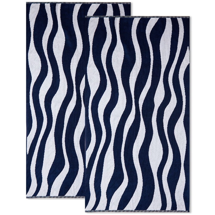 Photo: By Parra Men's Waves of the Navy Bath Towel - Set of 2 in Navy/White