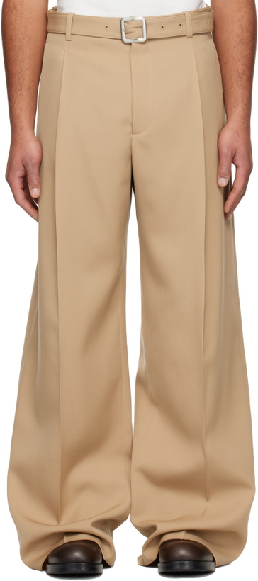 Photo: Jil Sander Beige Wool Gabardine Belted Trousers