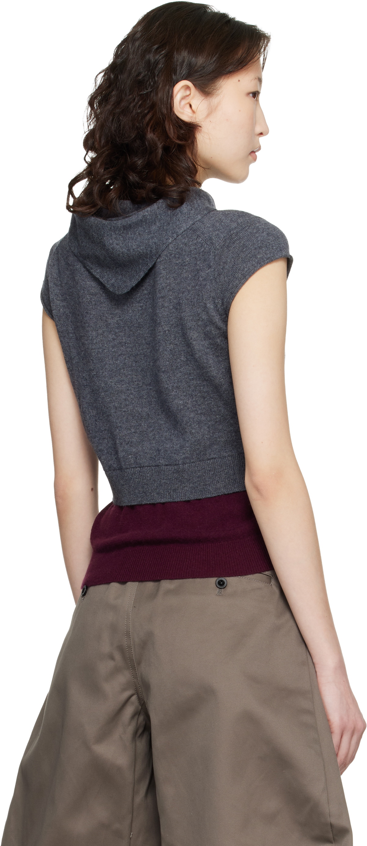 Meryll Rogge Gray & Burgundy Crew Neck Cap Sleeve Bandana Sweater