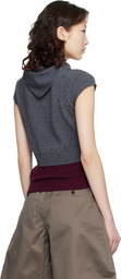 Meryll Rogge Gray & Burgundy Crew Neck Cap Sleeve Bandana Sweater